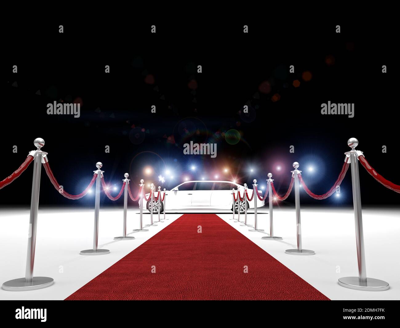 Empty Red Carpet By Bollards At Night Stock Photo - Alamy