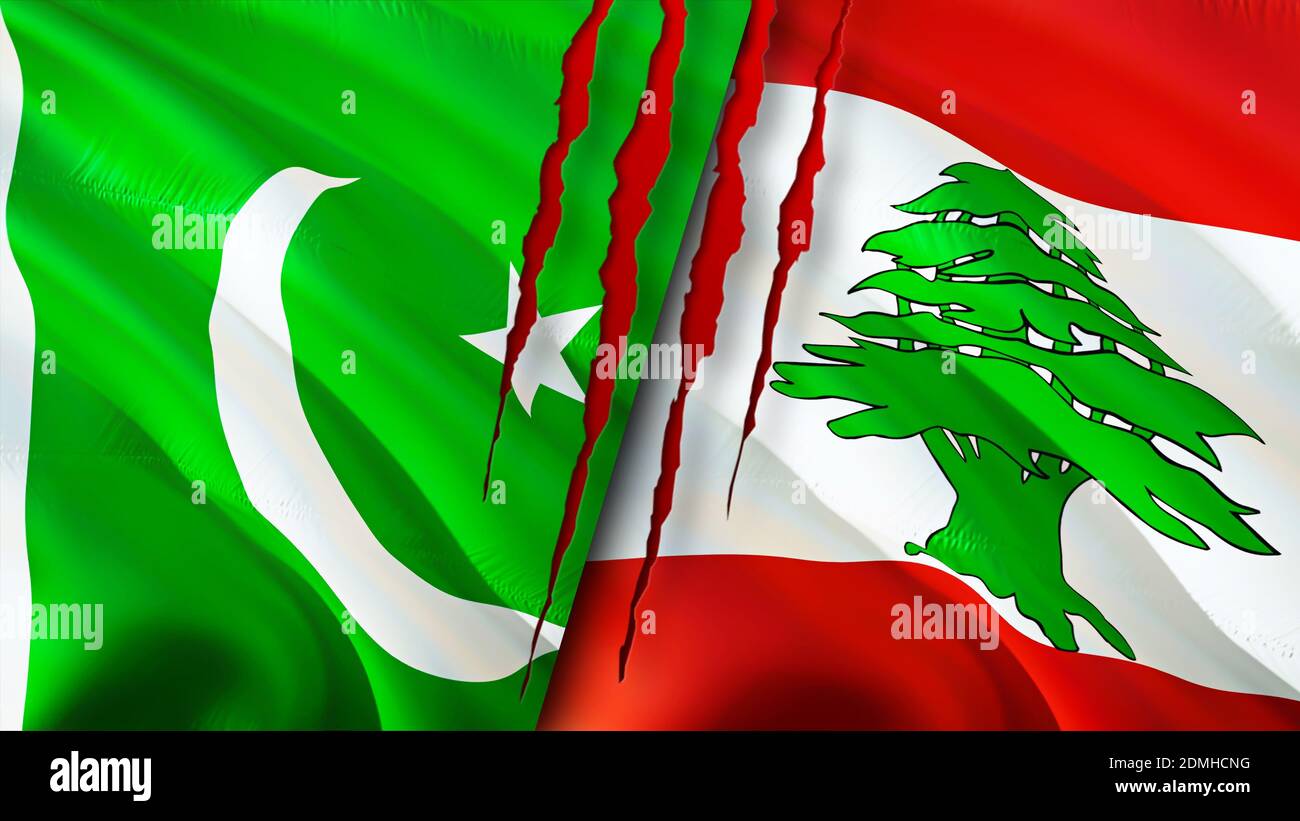 Pakistan and Lebanon flags with scar concept. Waving flag,3D rendering ...