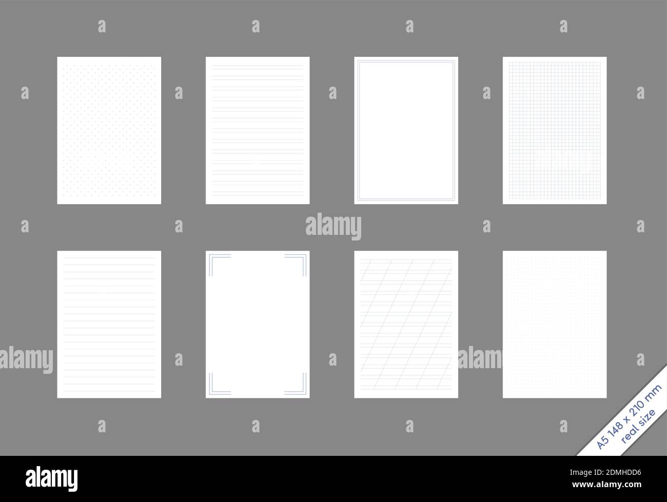 set of A5 sheets with a different pattern checkered, narrow and wide ...