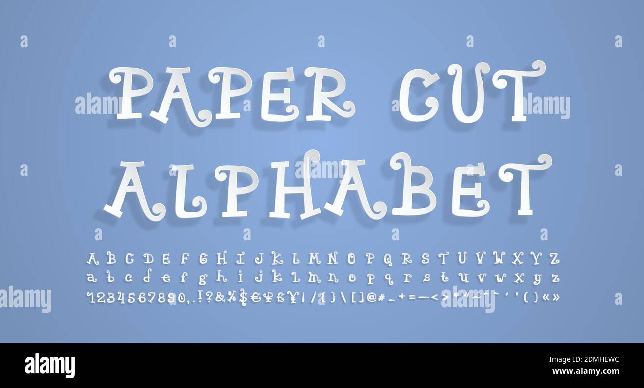 Paper cut alphabet. Flying 3D font, realistic paper cutouts style ...