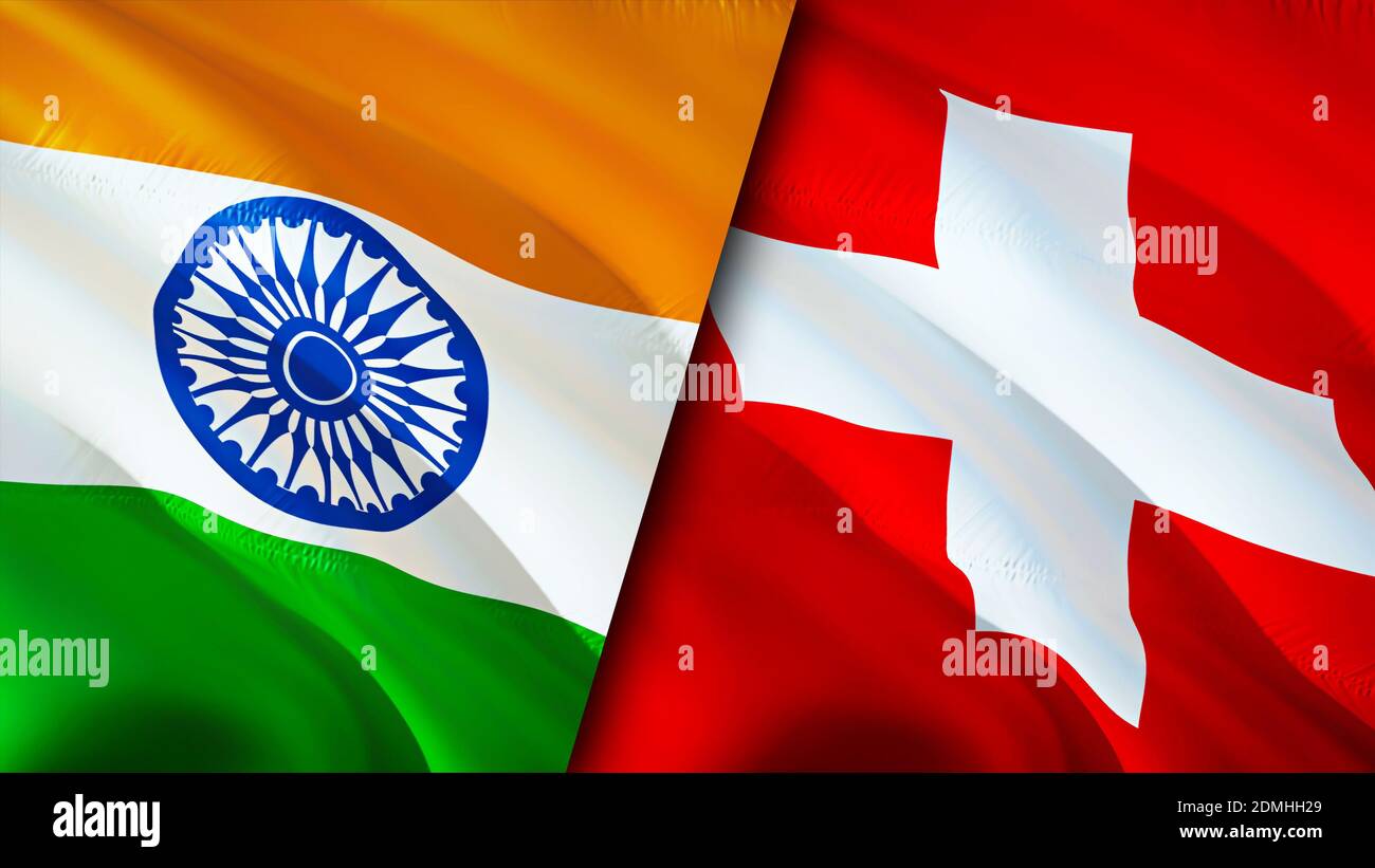 India and Switzerland flags. 3D Waving flag design. India Switzerland ...
