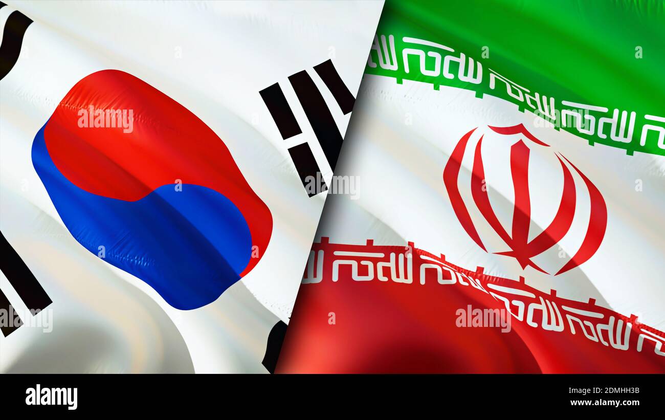 South Korea and Iran flags. 3D Waving flag design. South Korea Iran