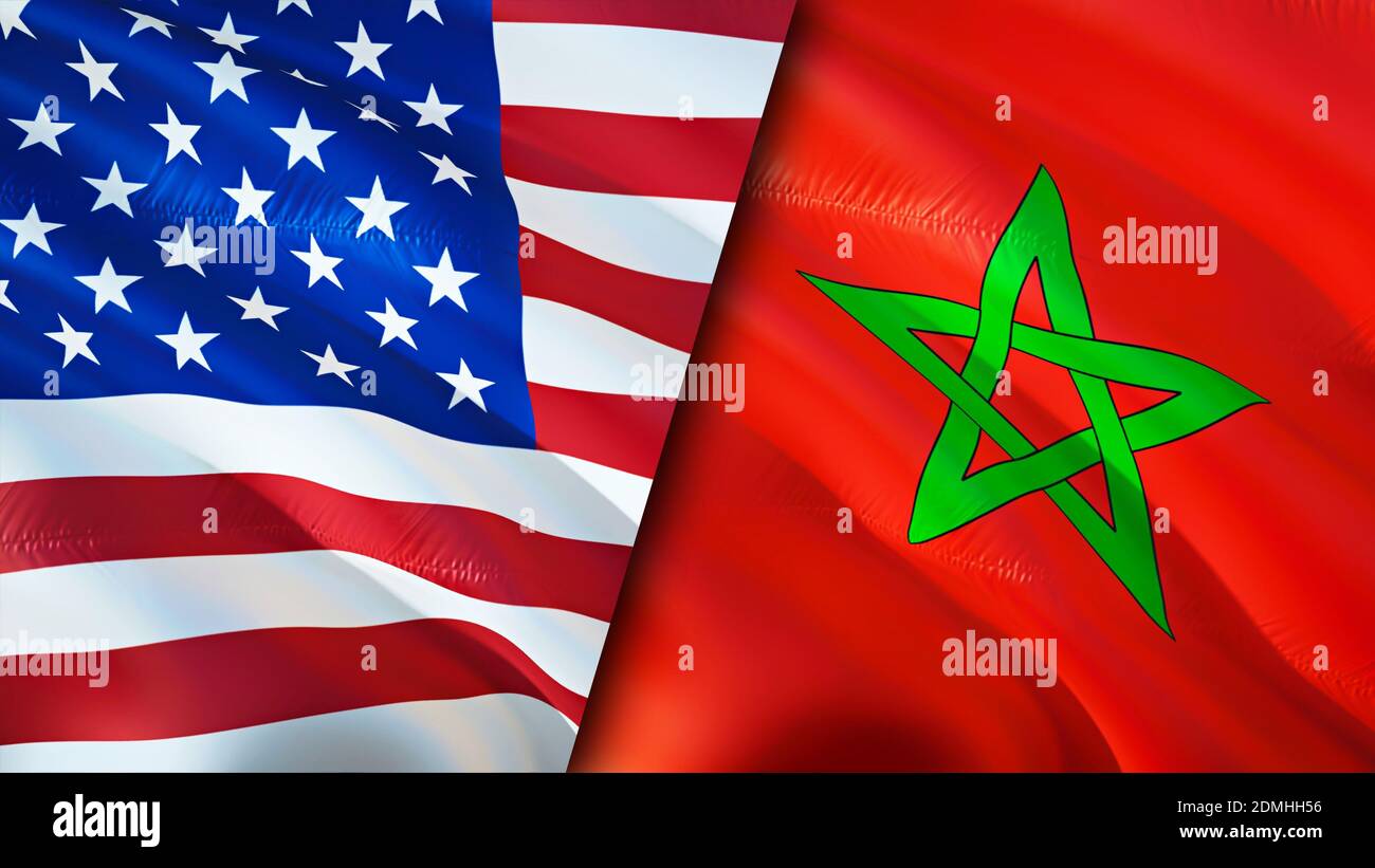 USA and Morocco flags. 3D Waving flag design. USA Morocco flag, picture