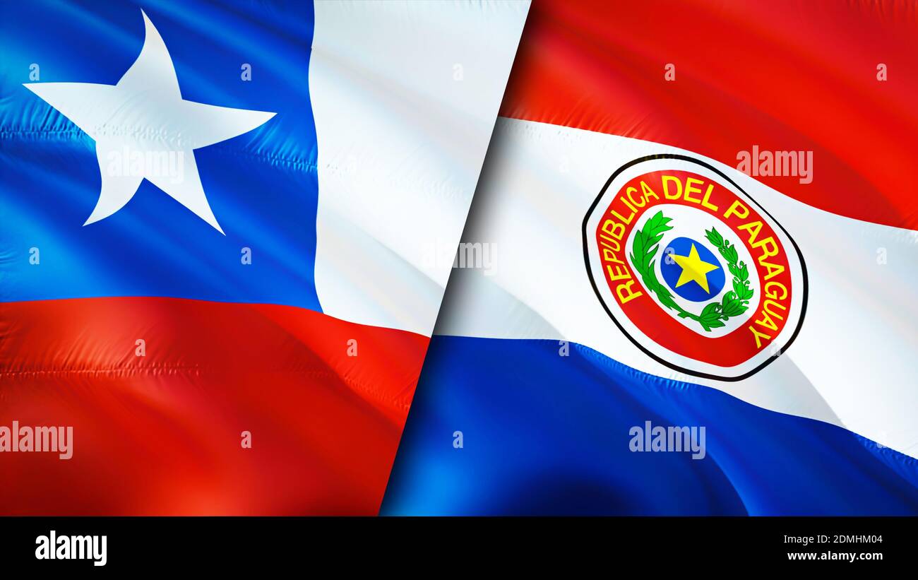 Chile and Paraguay flags. 3D Waving flag design. Chile Paraguay flag