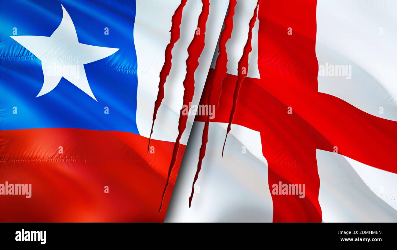 Chile and England flags with scar concept. Waving flag,3D rendering. Chile  and England conflict concept. Chile England relations concept. flag of Chil  Stock Photo - Alamy