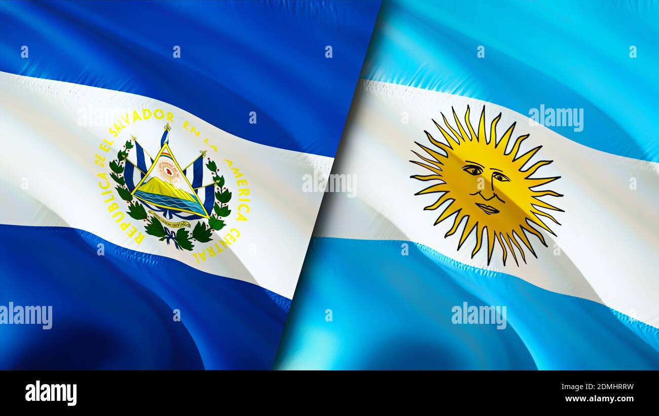 El Salvador and Argentina flags. 3D Waving flag design. El Salvador