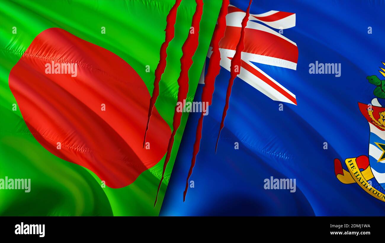 Bangladesh and Cayman Islands flags with scar concept. Waving flag,3D ...