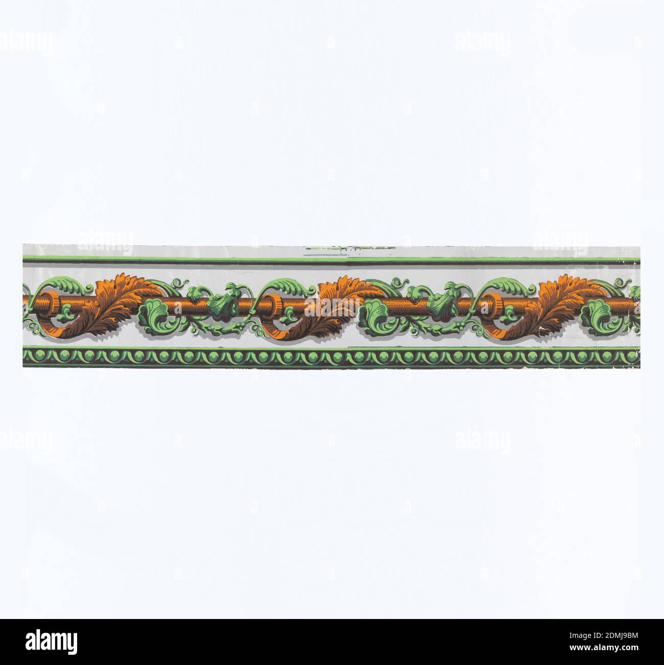 Border, Block-printed on handmade paper, Orange and green acanthus