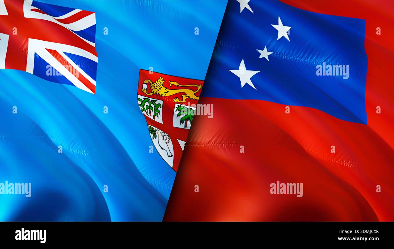 Fiji and Samoa flags. 3D Waving flag design. Fiji Samoa flag, picture