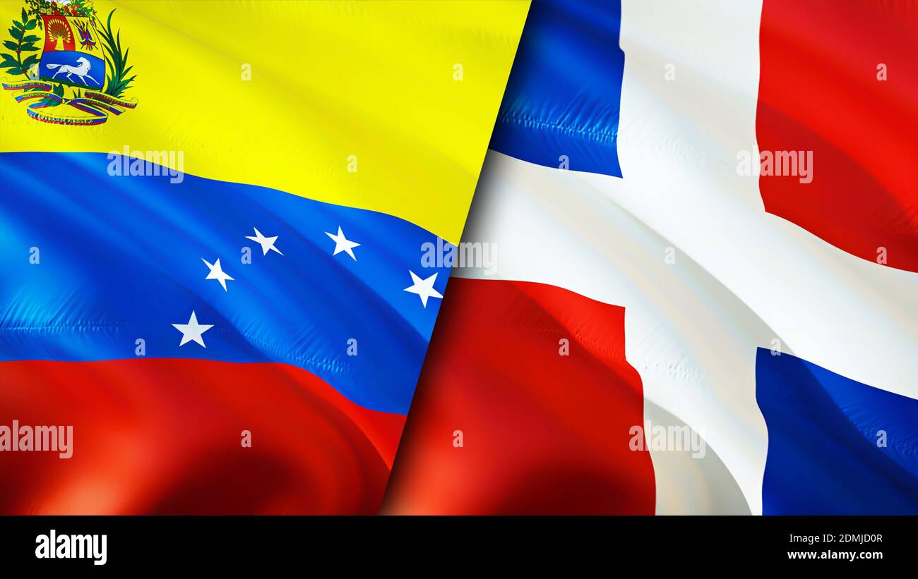 Venezuela and Dominican Republic flags. 3D Waving flag design