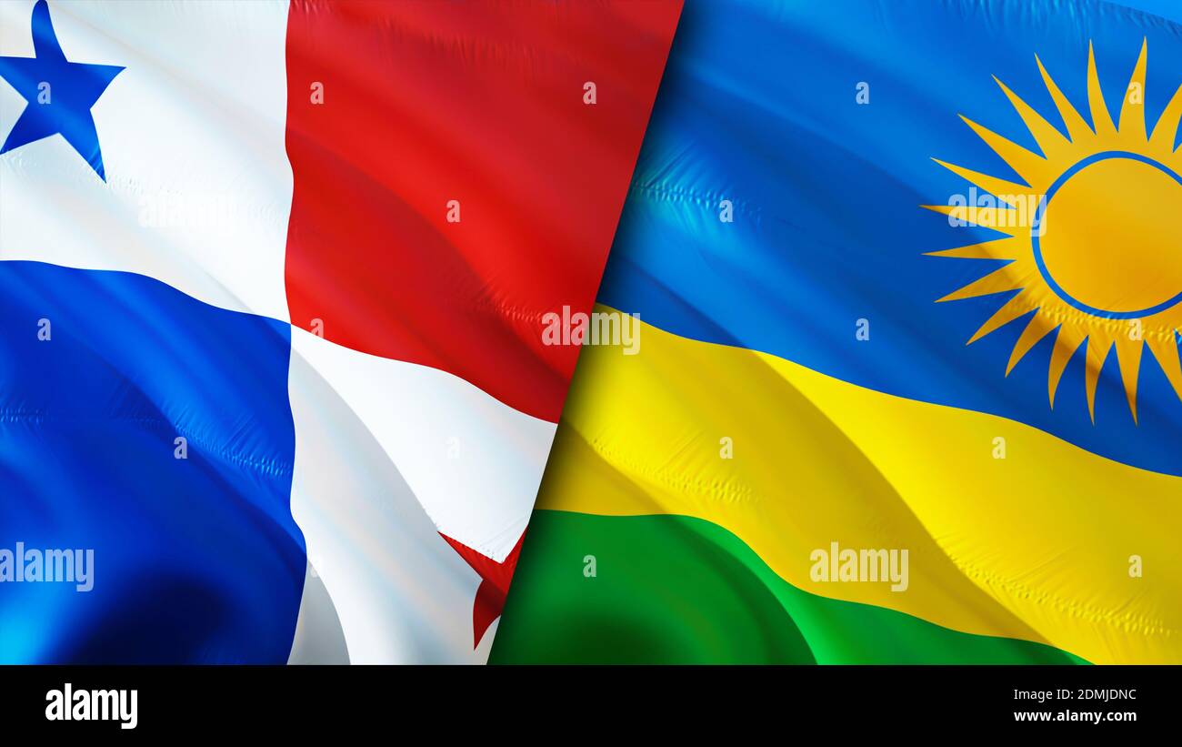 Panama and Rwanda flags. 3D Waving flag design. Panama Rwanda flag, picture, wallpaper. Panama vs Rwanda image,3D rendering. Panama Rwanda relations a Stock Photo