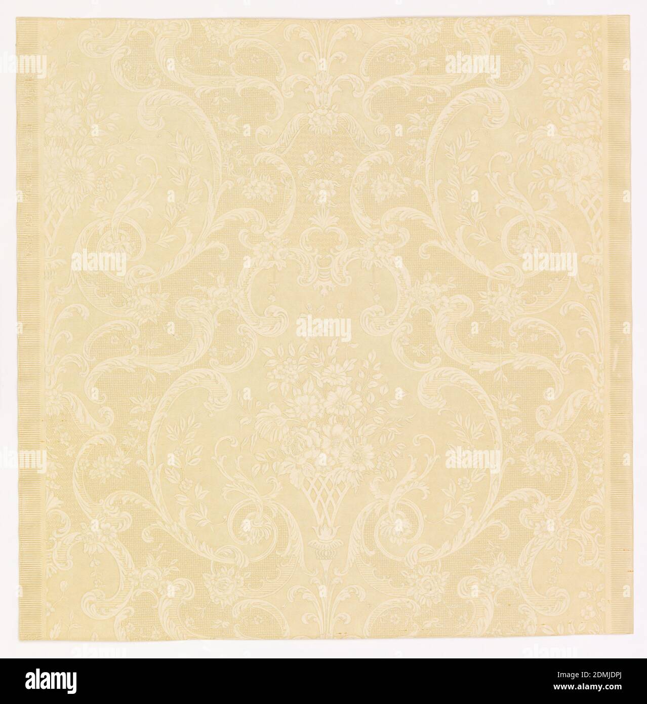 Sidewall, Embossed paper, Embossed floral bouquet set within a basket weave textured diaper pattern. Entire surface is printed in an off-white color., Buffalo, New York, USA, 1890–1900, Wallcoverings, Sidewall Stock Photo