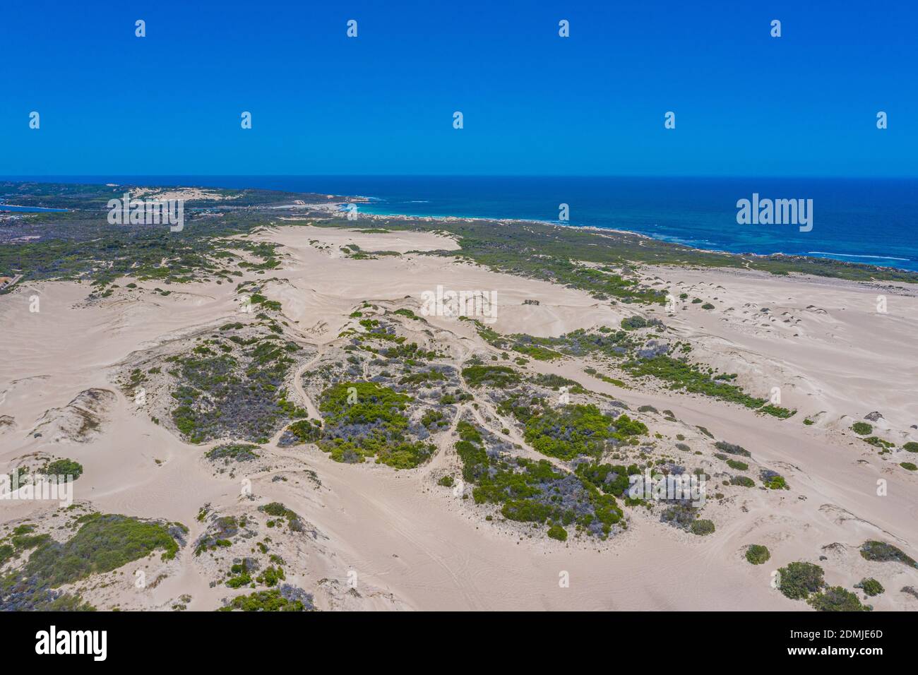 Perth Sand Aerial view of sand dunes covered with bushes in Western Australia ...