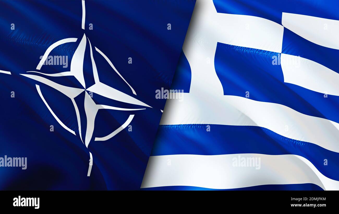 NATO and Greece flags. 3D Waving flag design. Greece NATO flag, picture