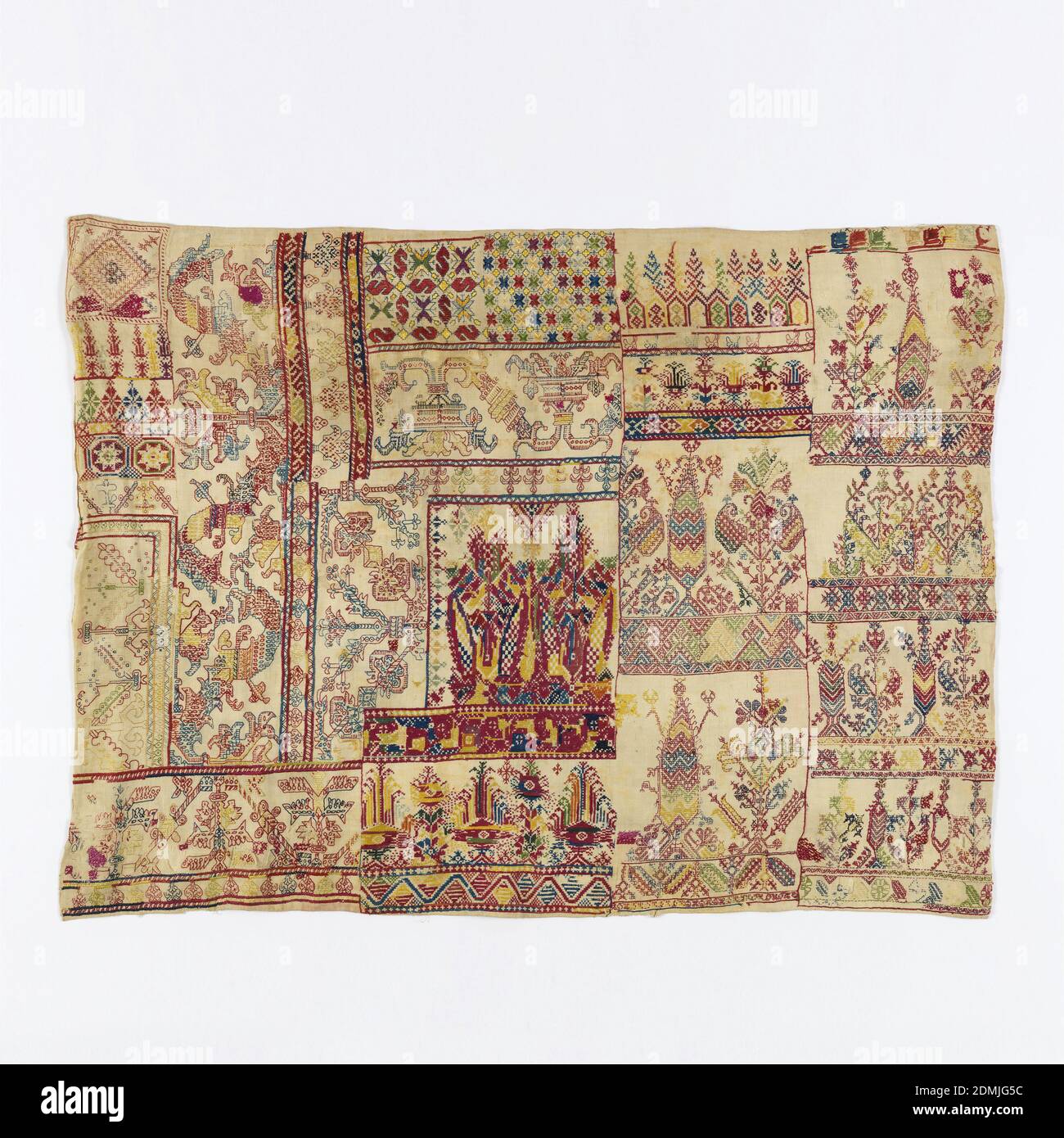 Sampler, Medium silk embroidery on linen foundation Technique