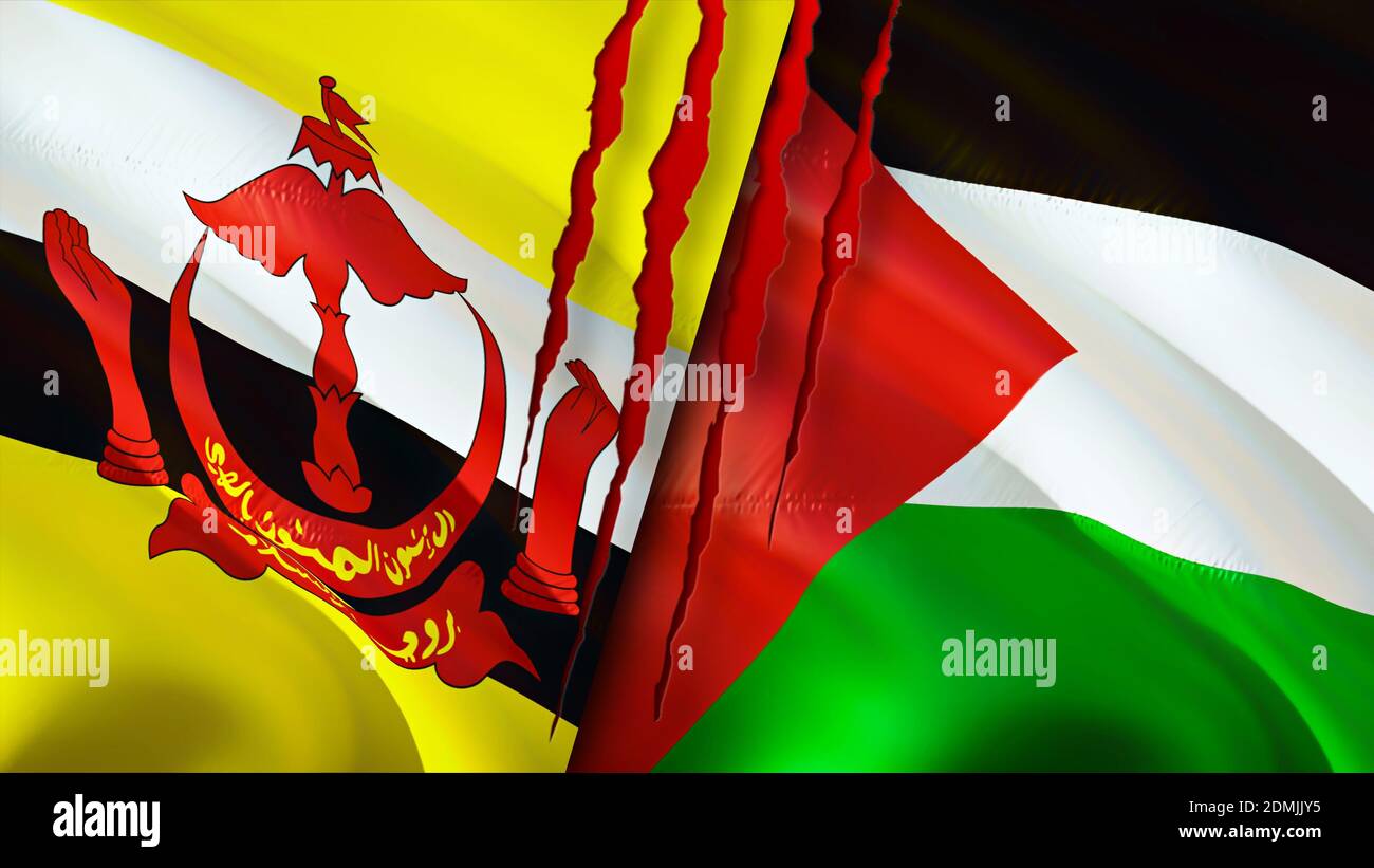 Brunei And Palestine Flags With Scar Concept Waving Flag 3d Rendering Brunei And Palestine Conflict Concept Brunei Palestine Relations Concept Fla Stock Photo Alamy