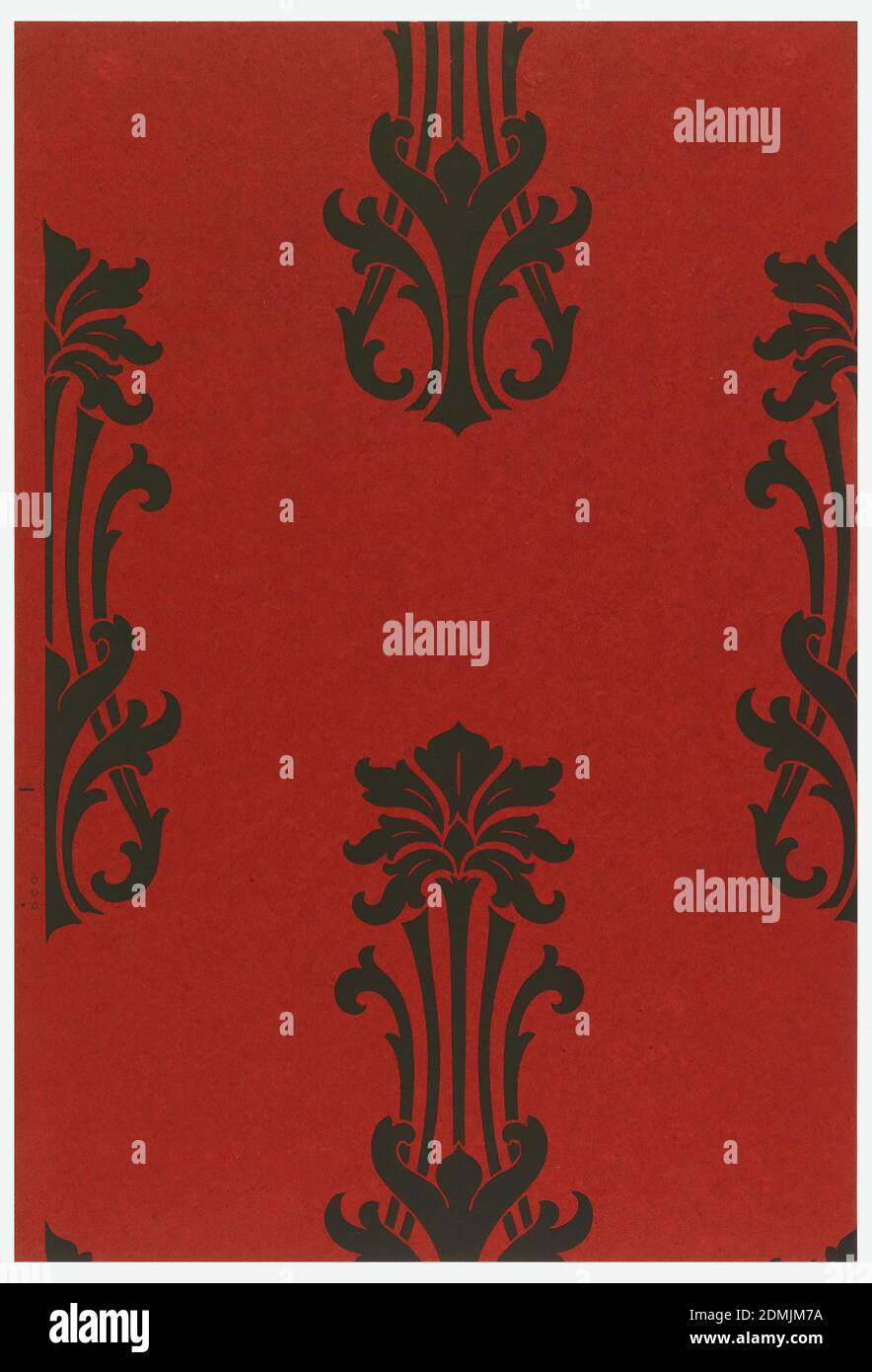 Sidewall - sample, Machine-printed paper, Staggered anthemion motifs in black on a red ground., USA, 1906–08, Wallcoverings, Sidewall - sample Stock Photo