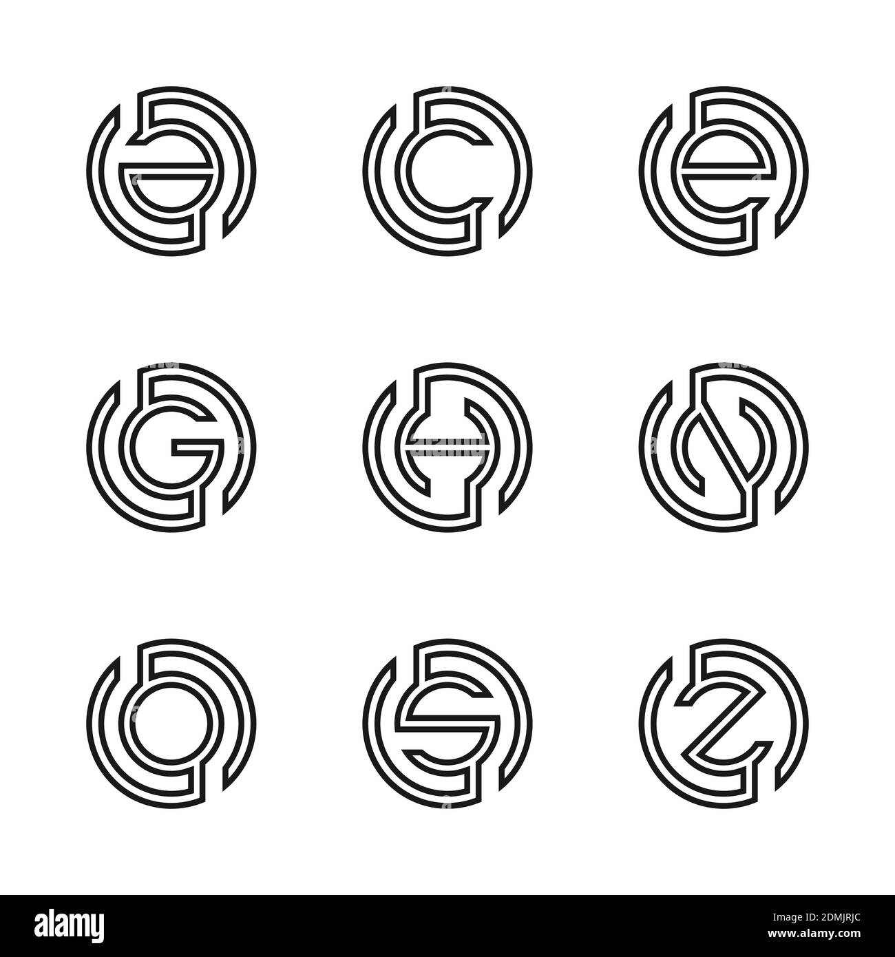 Letter A, C, E, G, H, N, O, S, Z vector illustration of abstract logo design. Set of modern letter. Business logo. Fashion Label, web logo icons, tech Stock Vector