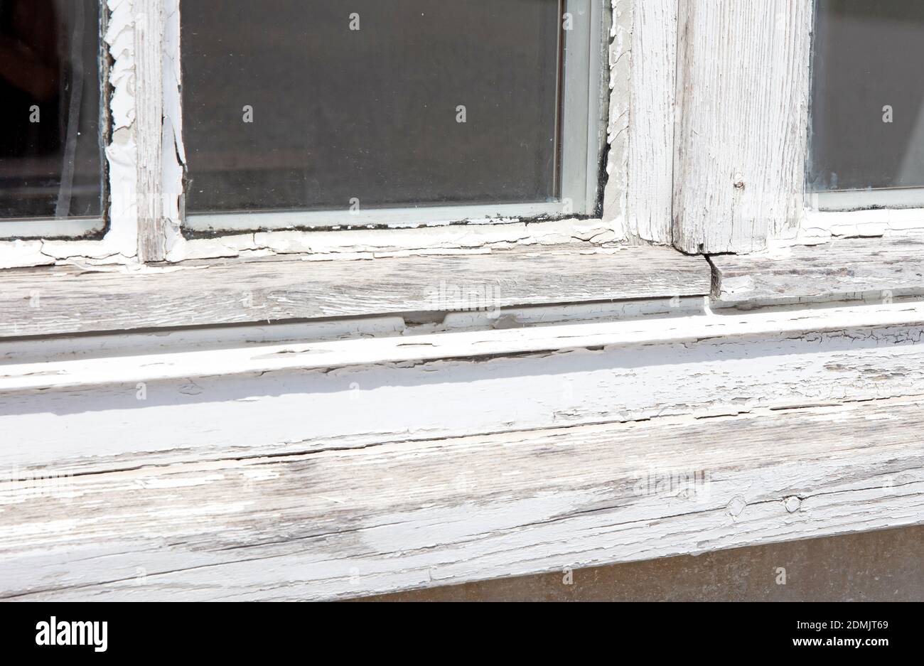 Home repair maintenance wooden window frame, selective focus Stock