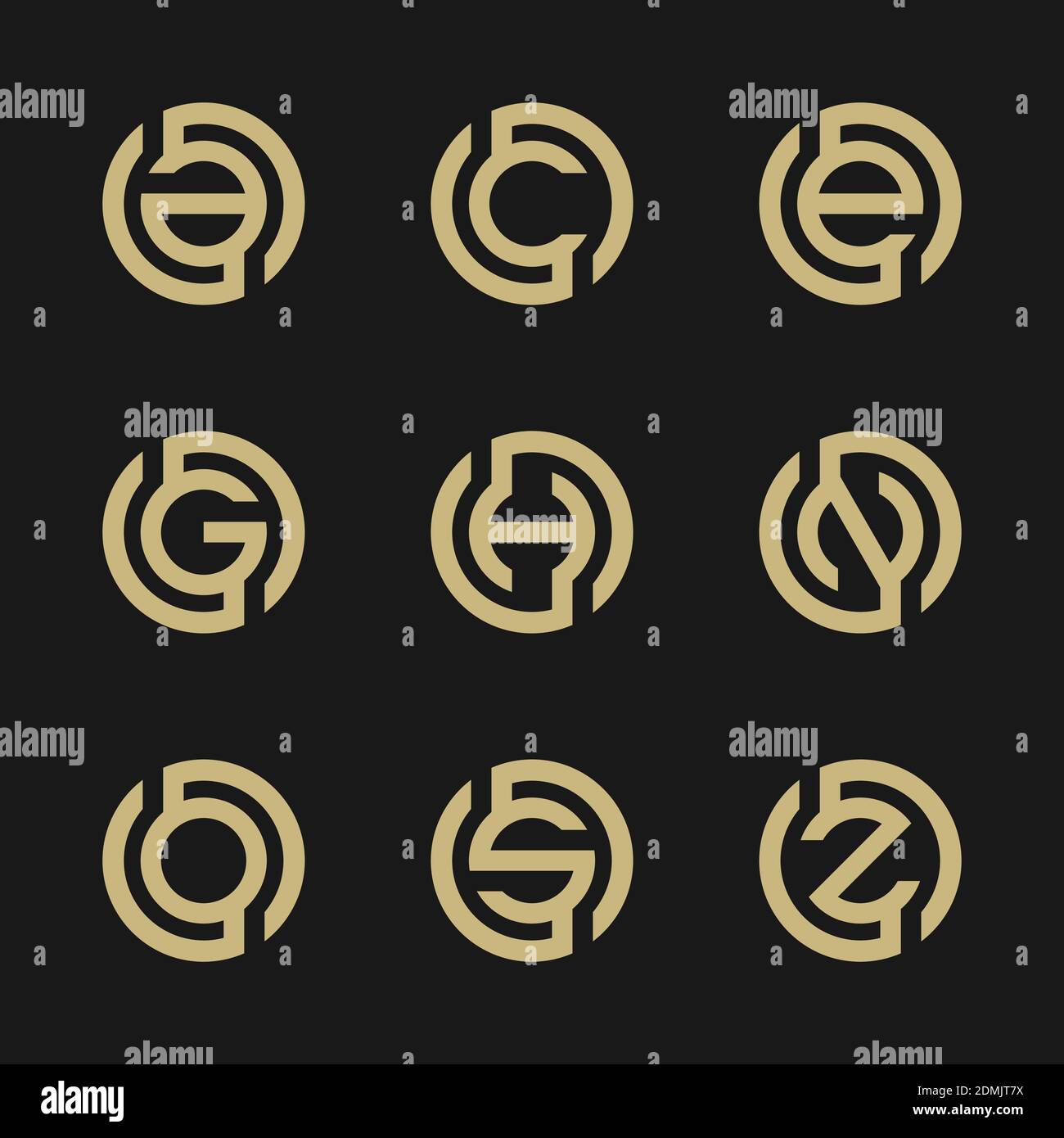 Letter A, C, E, G, H, N, O, S, Z vector illustration of abstract logo design. Set of modern letter. Business logo. Fashion Label, web logo icons, tech Stock Vector