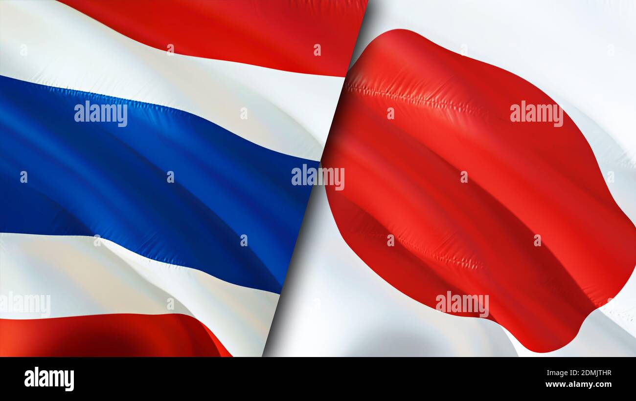 Thailand and Japan flags. 3D Waving flag design. Thailand Japan flag,  picture, wallpaper. Thailand vs Japan image,3D rendering. Thailand Japan  relatio Stock Photo - Alamy