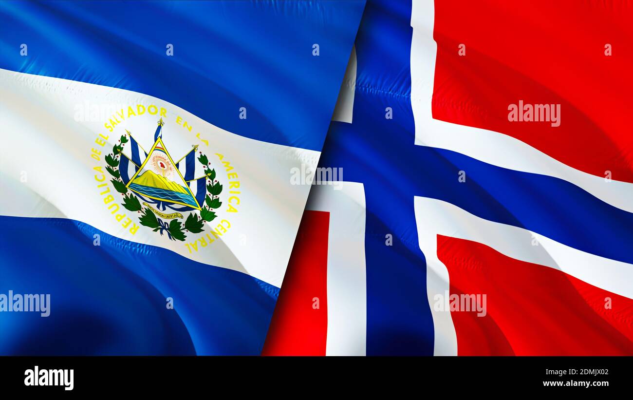 El Salvador And Norway Flags 3D Waving Flag Design El Salvador Norway 