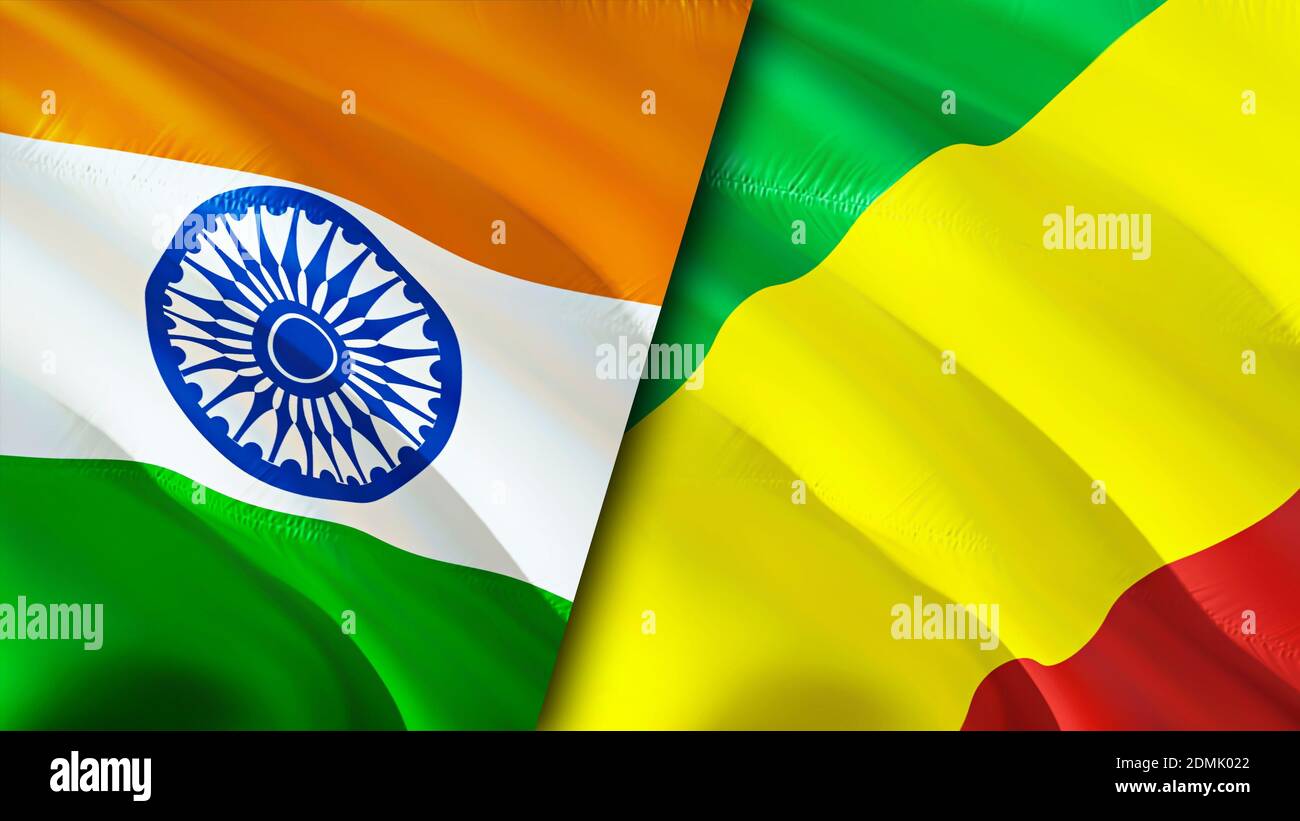 India and Congo flags. 3D Waving flag design. India Congo flag, picture