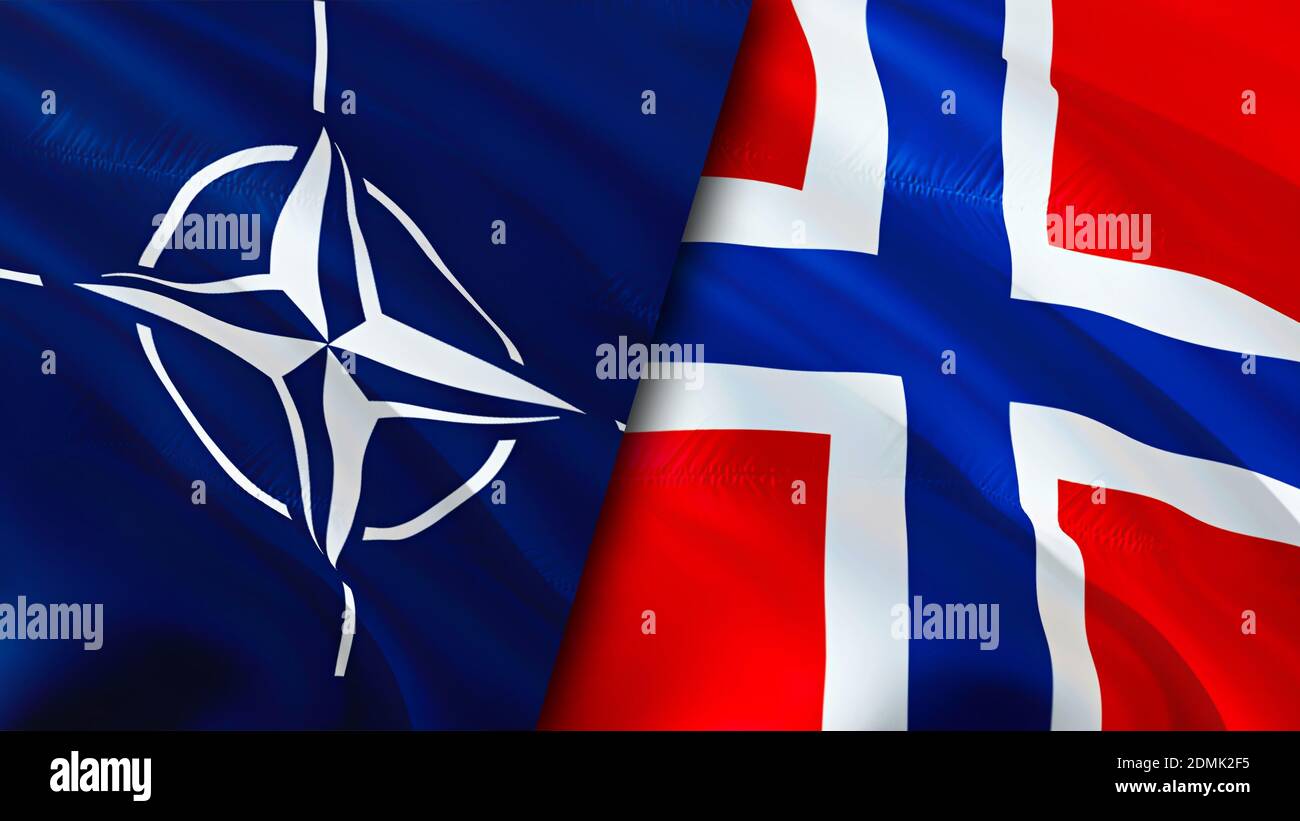 NATO and Norway flags. 3D Waving flag design. Norway NATO flag, picture