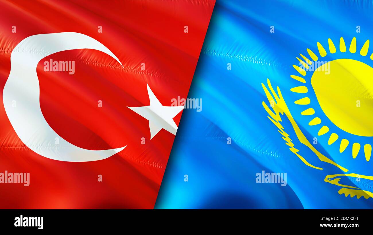 Turkey and Kazakhstan flags. 3D Waving flag design. Turkey Kazakhstan flag,  picture, wallpaper. Turkey vs Kazakhstan image,3D rendering. Turkey Kazakh  Stock Photo - Alamy