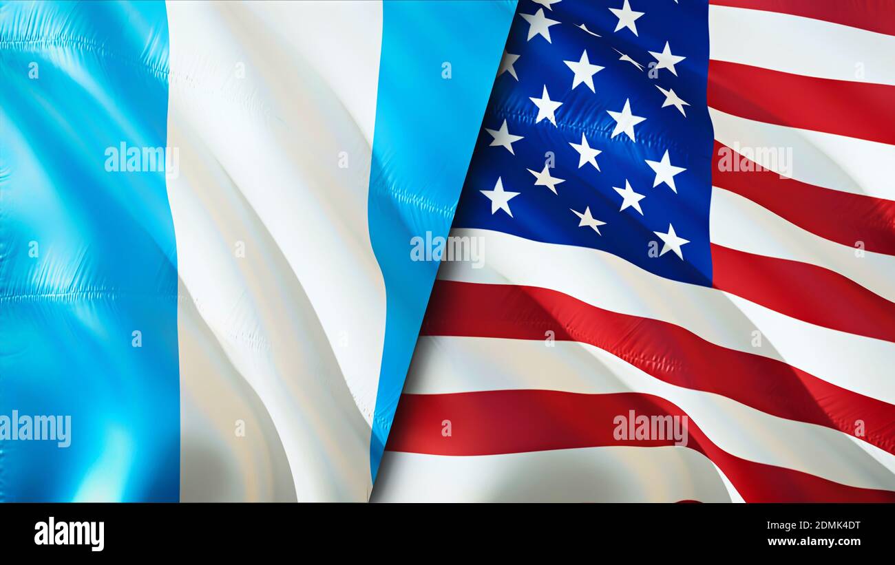 Guatemala and USA flags. 3D Waving flag design. Guatemala USA flag