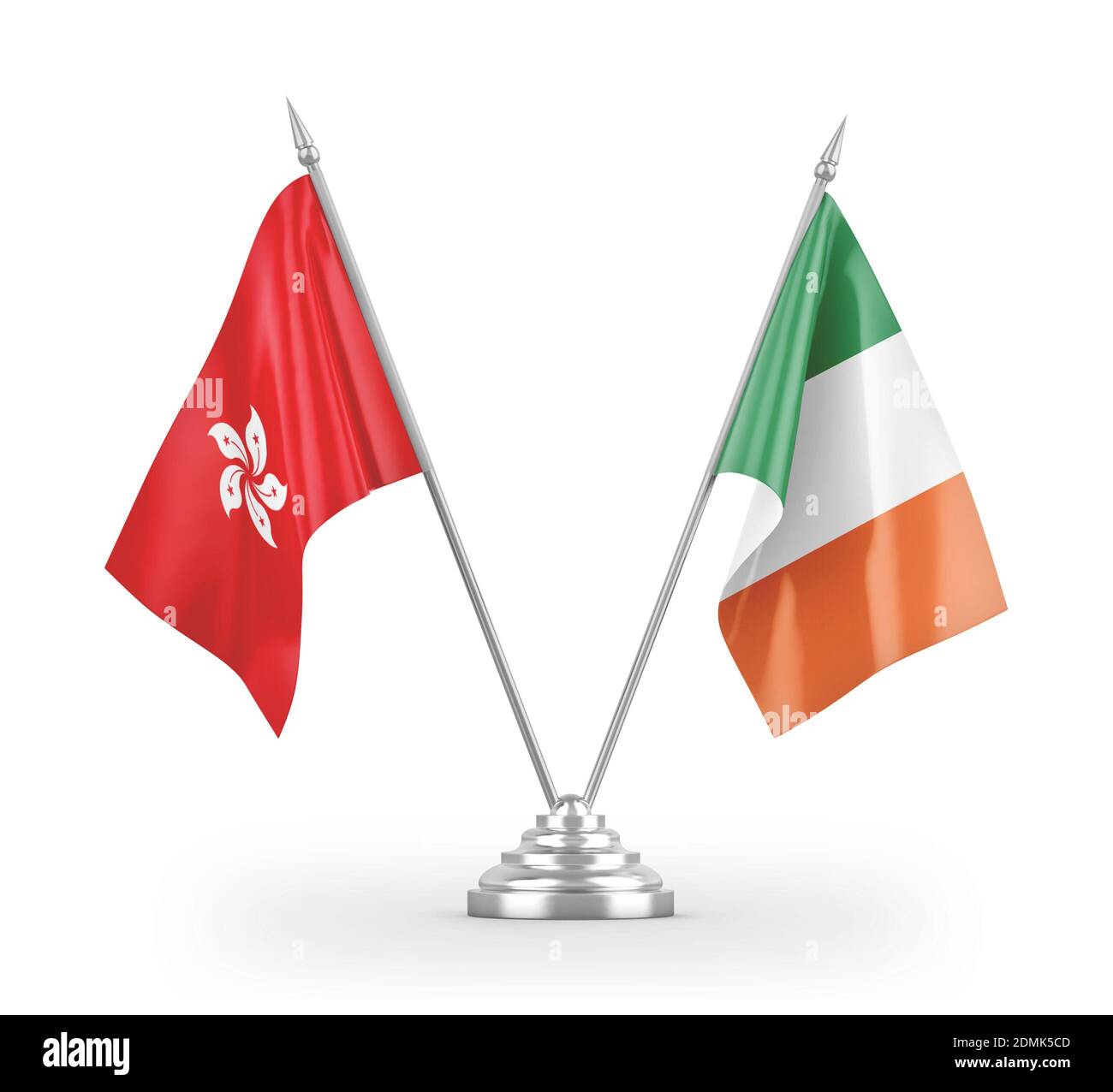 Ireland and Hong Kong table flags isolated on white 3D rendering Stock Photo