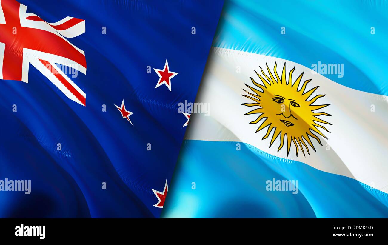 New Zealand and Argentina flags. 3D Waving flag design. New Zealand ...