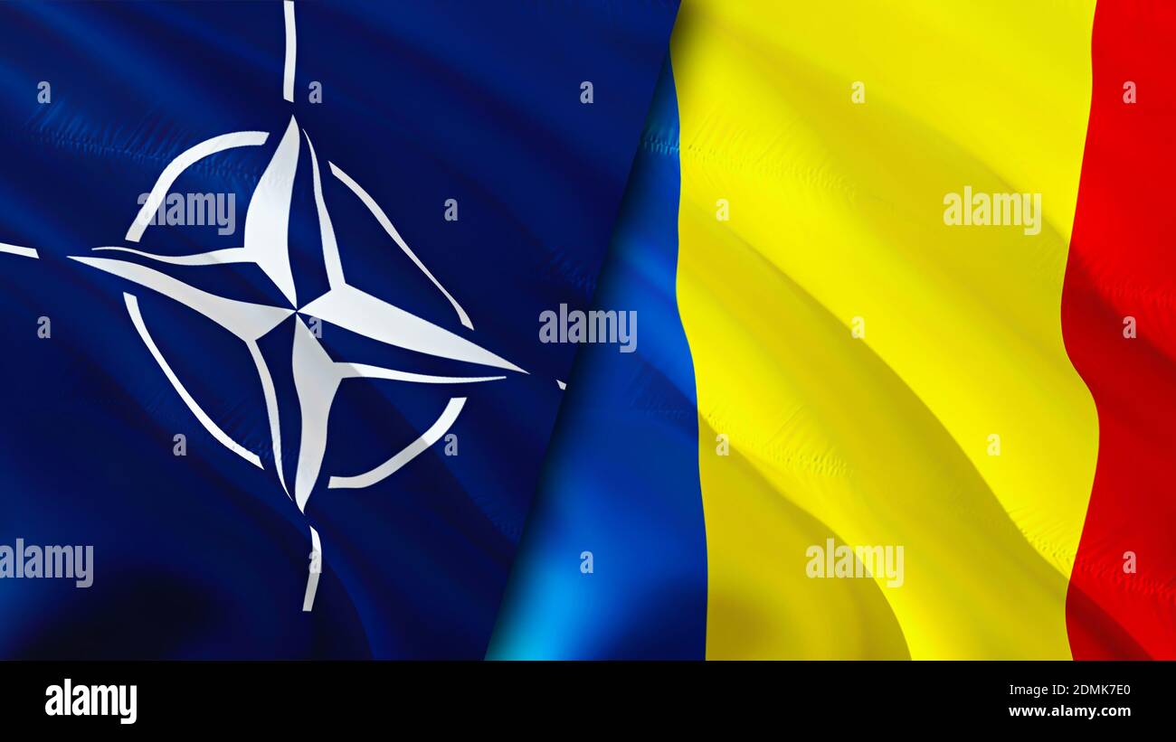 Image depicting the flags of NATO and Romania intertwined, symbolizing the strong alliance and partnership between the two entities.