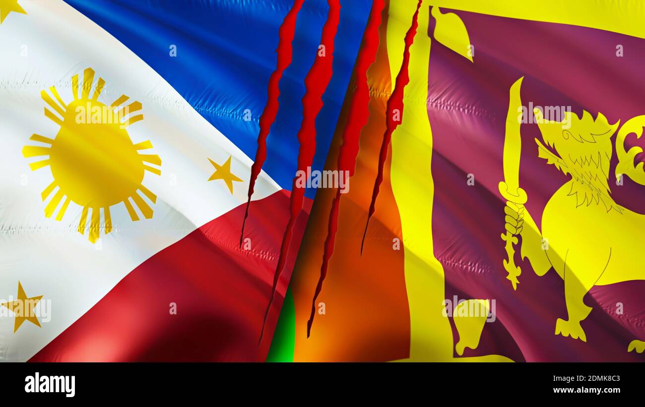 Philippines and Sri Lanka flags with scar concept. Waving flag,3D ...