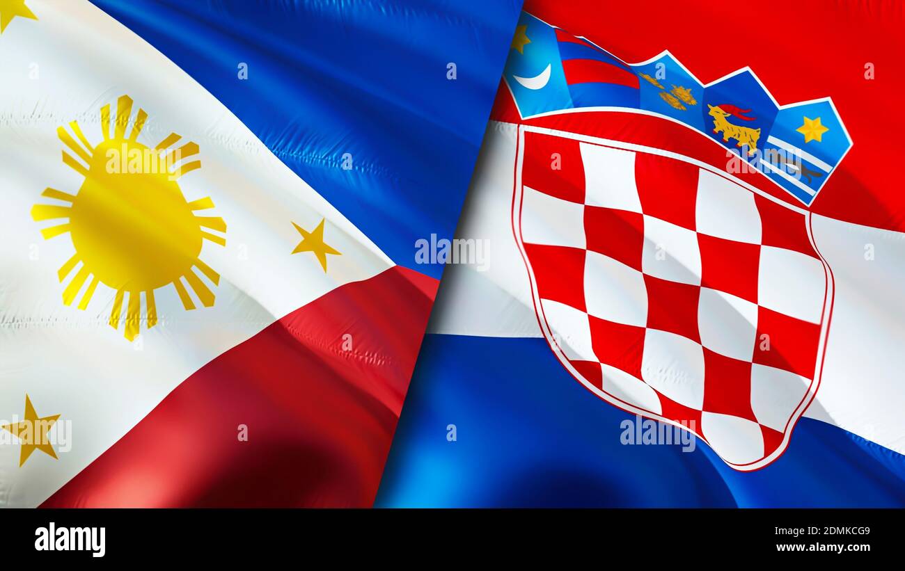 Philippines and Croatia flags. 3D Waving flag design. Philippines