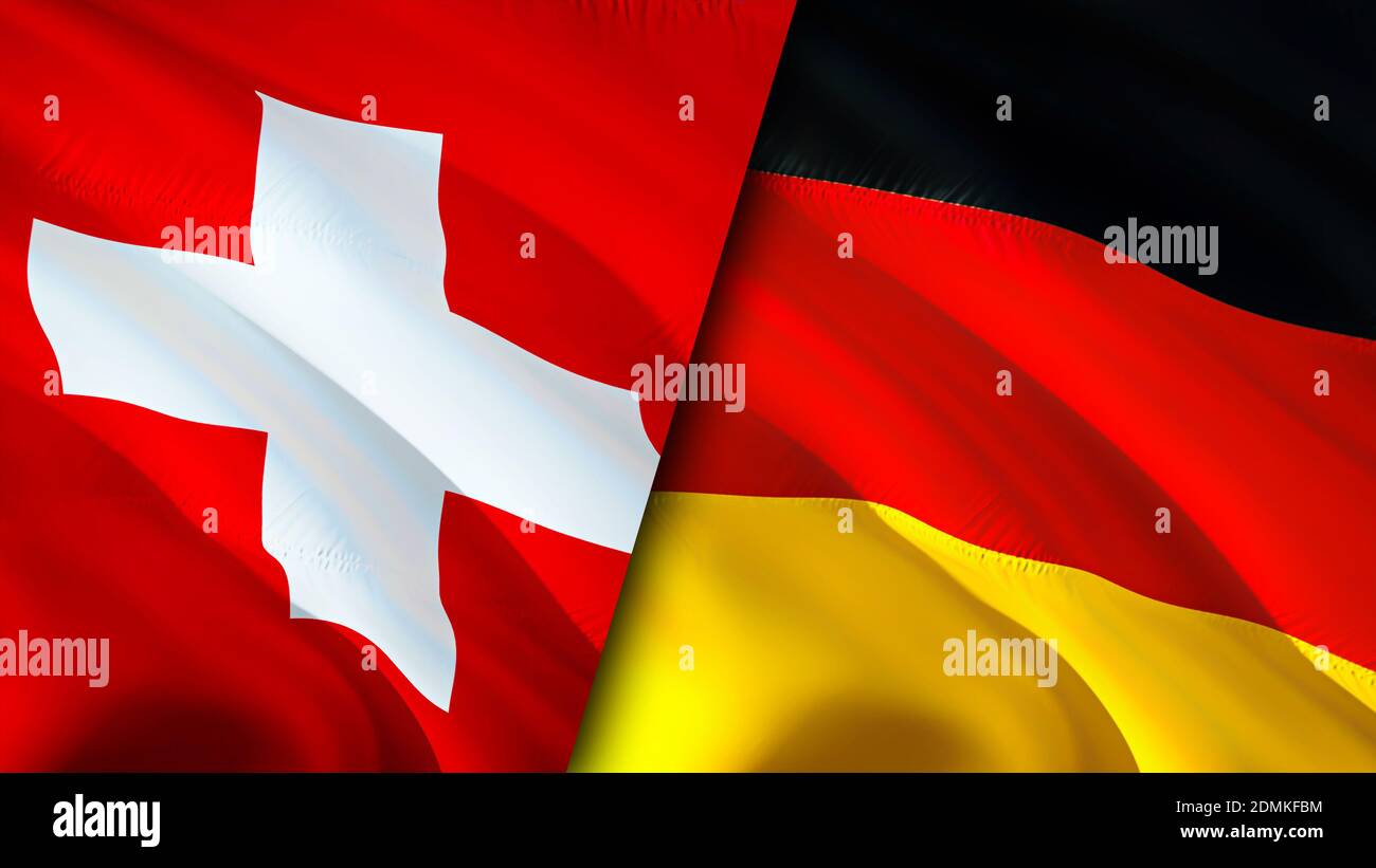 Switzerland and Germany flags. 3D Waving flag design. Switzerland