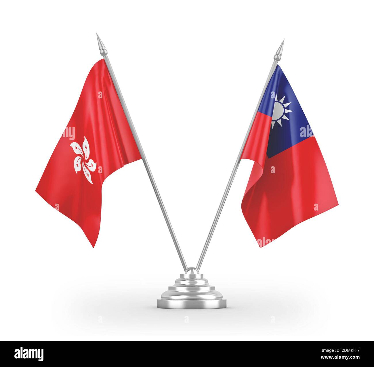 Taiwan and Hong Kong table flags isolated on white 3D rendering Stock Photo