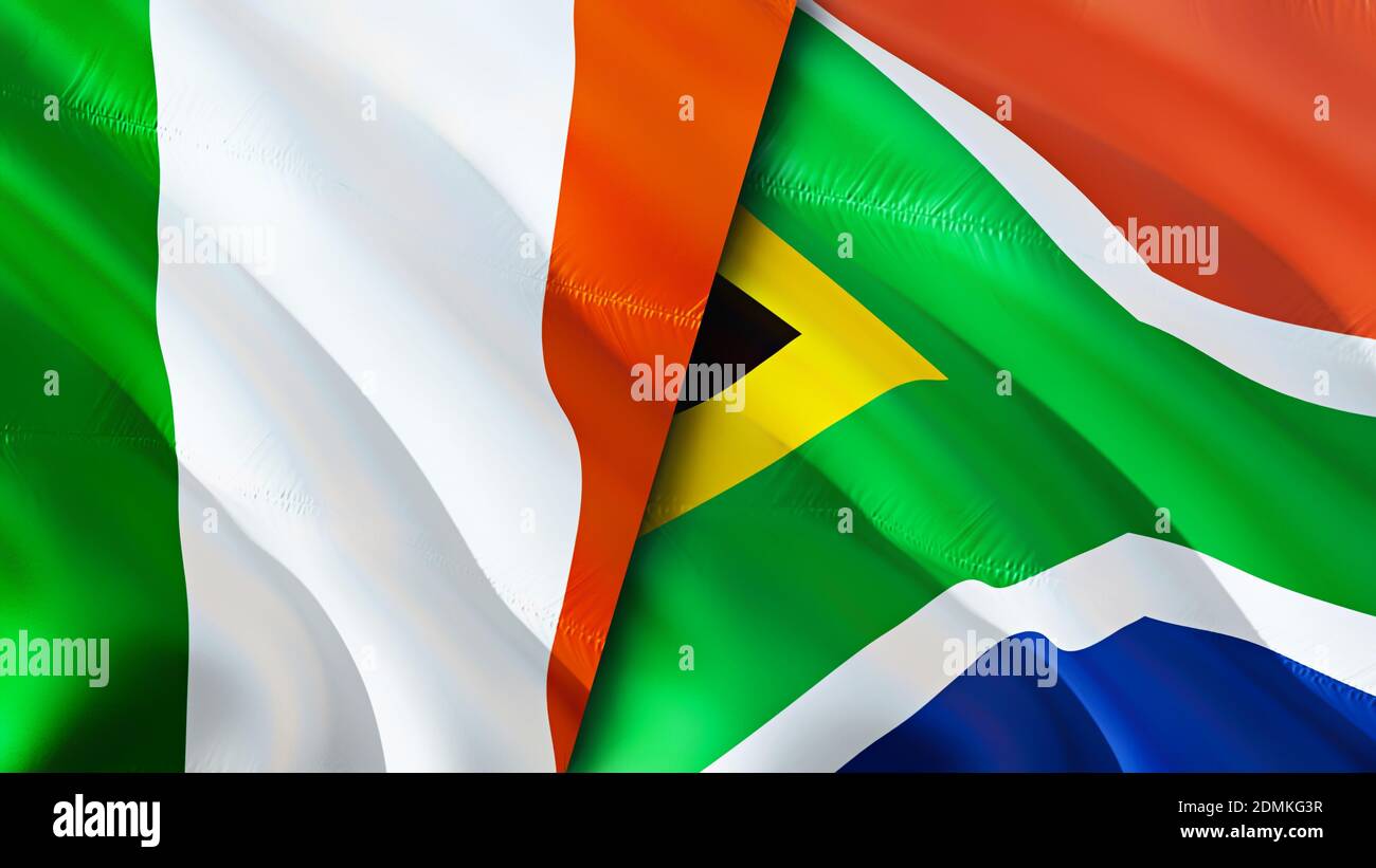 Ireland and South Africa flags. 3D Waving flag design. Ireland South Africa  flag, picture, wallpaper. Ireland vs South Africa image,3D rendering. Irel  Stock Photo - Alamy