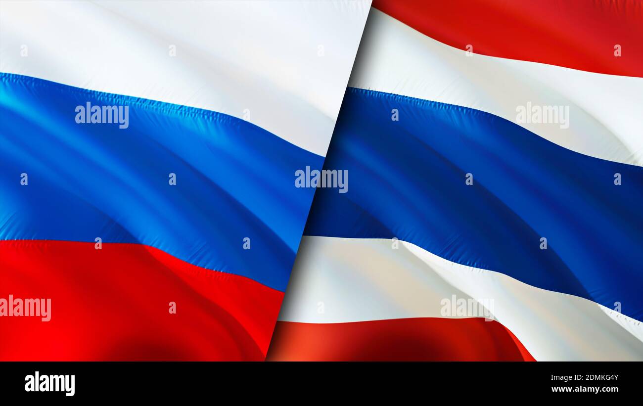 Russia and Thailand flags. 3D Waving flag design. Russia Thailand flag,  picture, wallpaper. Russia vs Thailand image,3D rendering. Russia Thailand  rel Stock Photo - Alamy