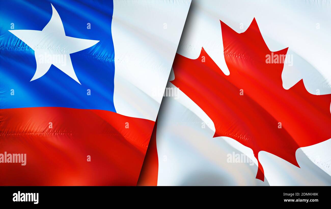 Chile and Canada flags. 3D Waving flag design. Chile Canada flag