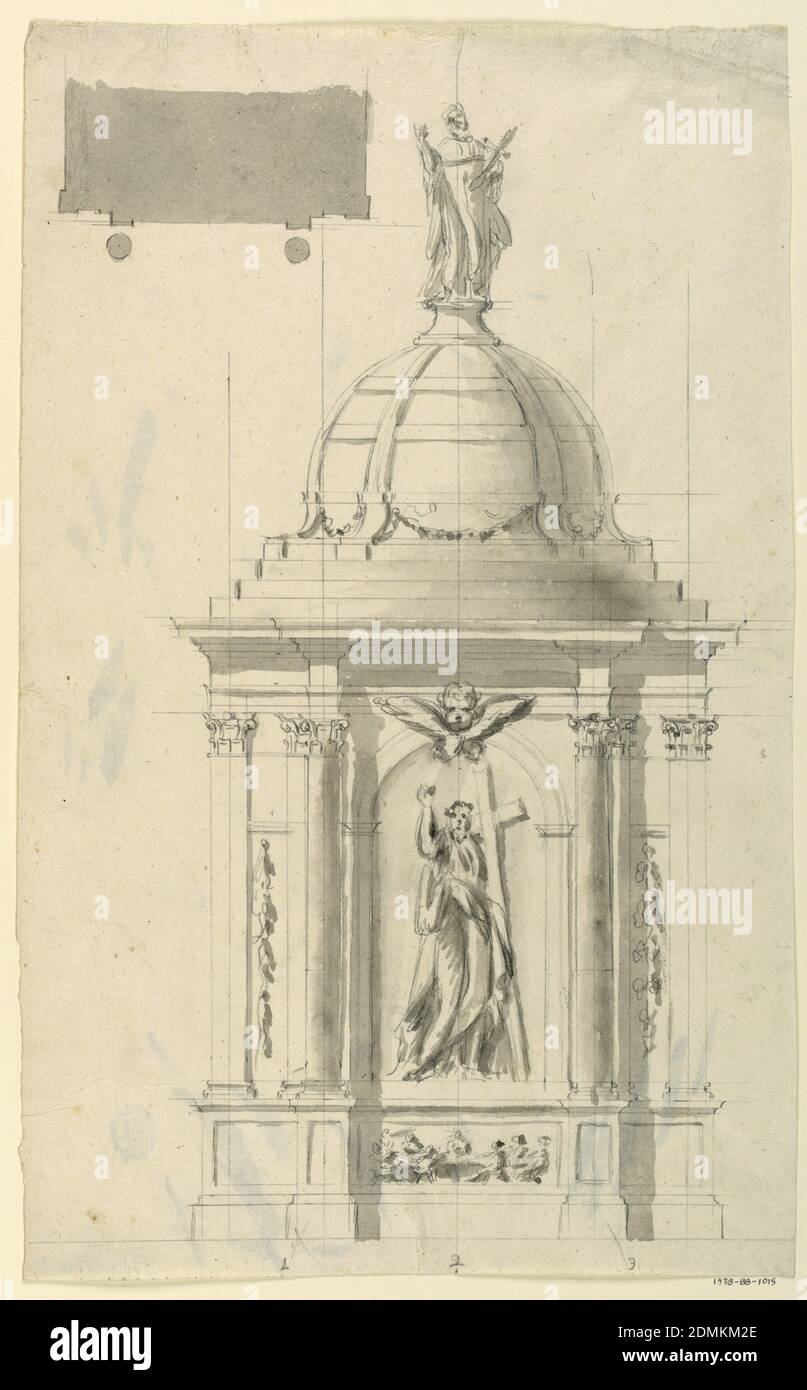 Altar, Graphite, gray wash Support: laid paper, Rome, Italy, Italy, 1775, architecture, Drawing Stock Photo