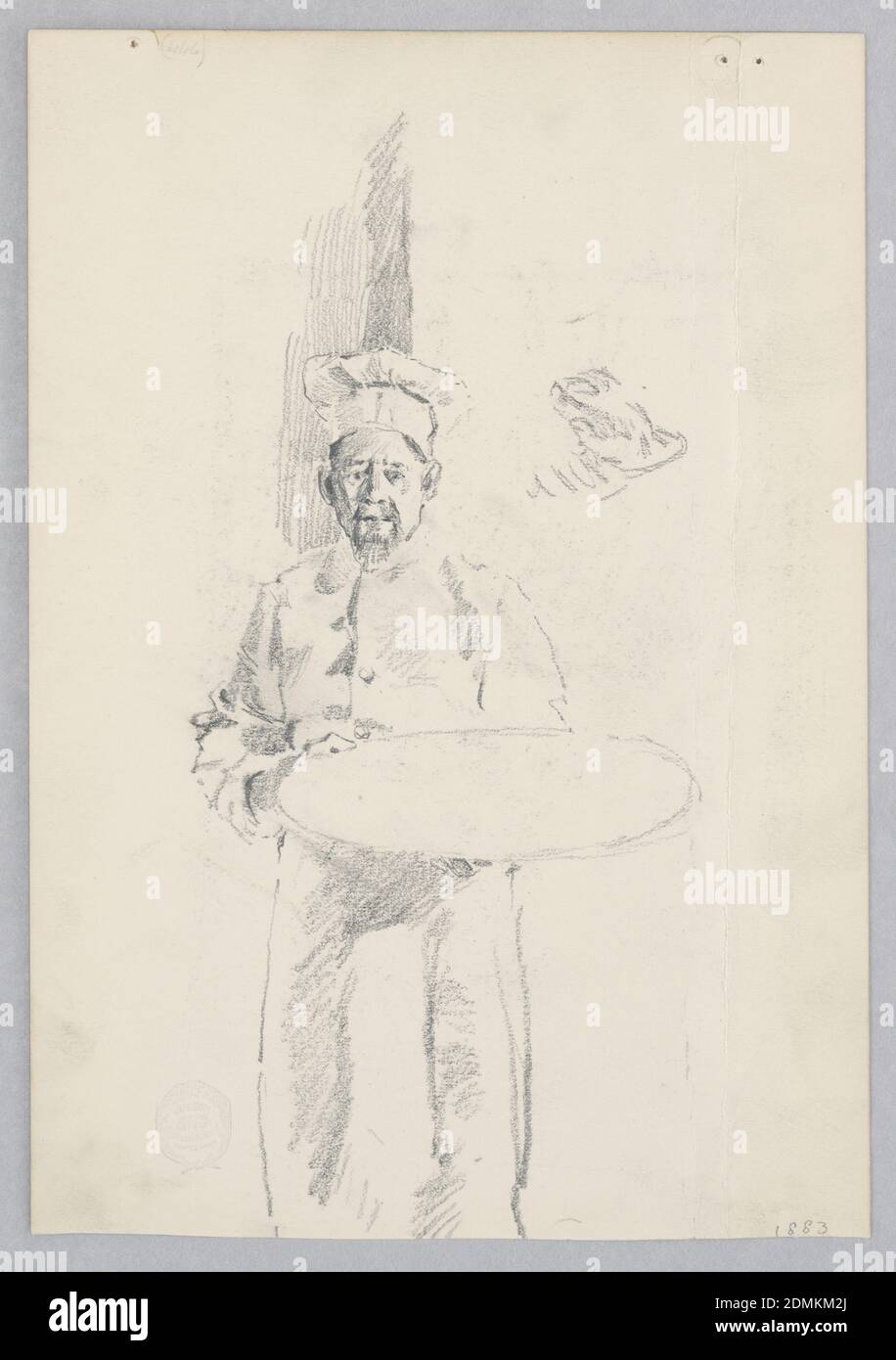 Man, Robert Frederick Blum, American, 1857–1903, Graphite, pastel crayon on wove paper, Sketch of a male figure holding a tray., USA, 1883, figures, Drawing Stock Photo