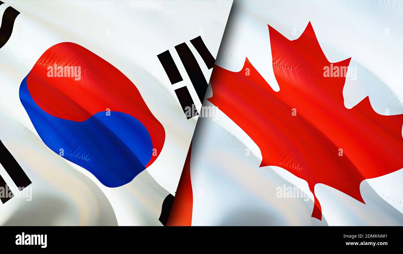 South Korea and Canada flags. 3D Waving flag design. South Korea Canada