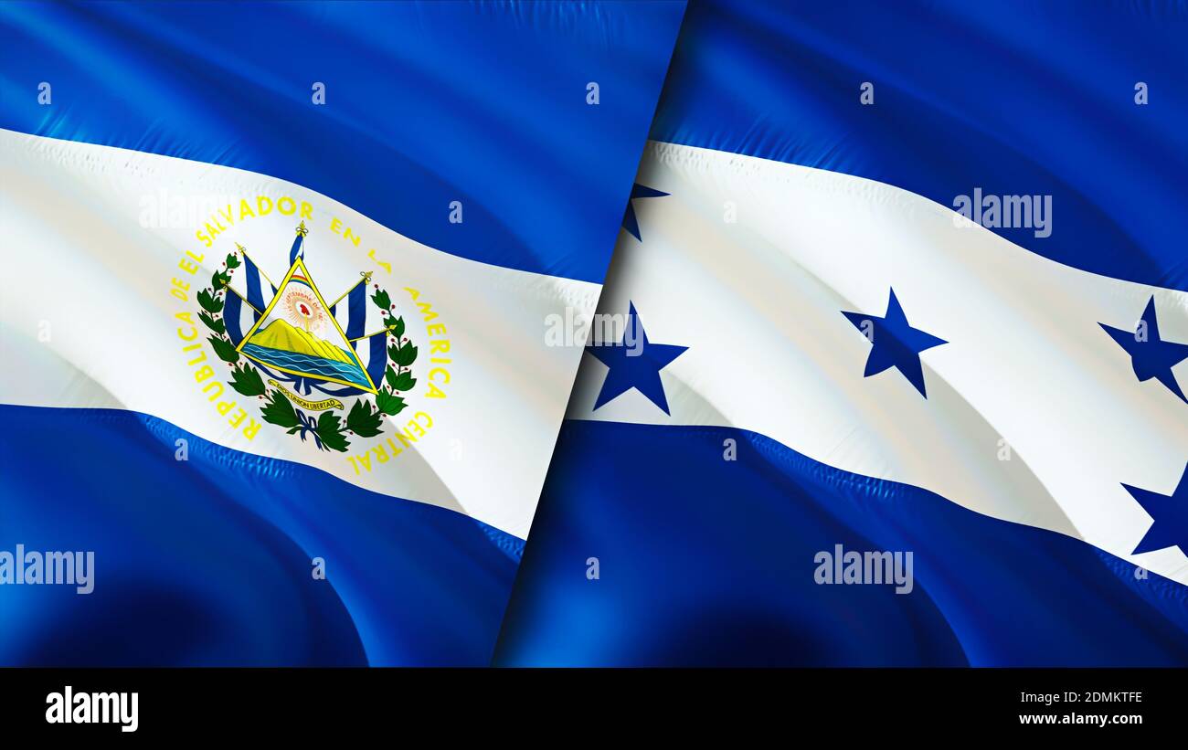 El Salvador and Honduras flags. 3D Waving flag design. El Salvador