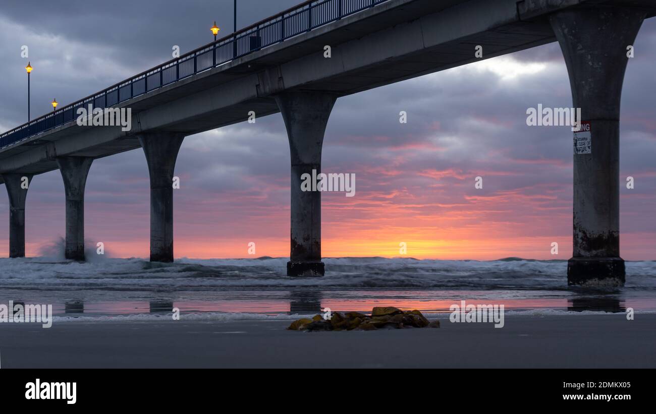 Sunset at the New Brighton Pier in Christchurch New Zealand Stock Photo