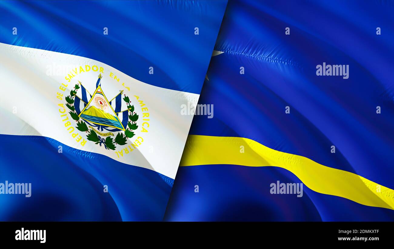El Salvador and Curacao flags. 3D Waving flag design. El Salvador