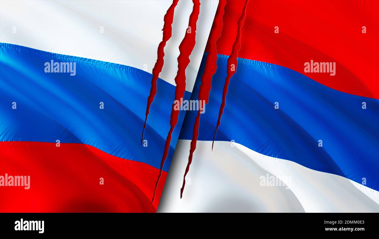 Sebian Vs. Russian Flags Russia and Serbia flags with scar concept. Waving flag,3D rendering ...