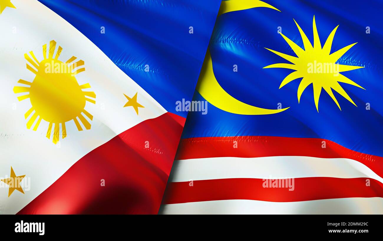 Philippines and Malaysia flags. 3D Waving flag design. Philippines