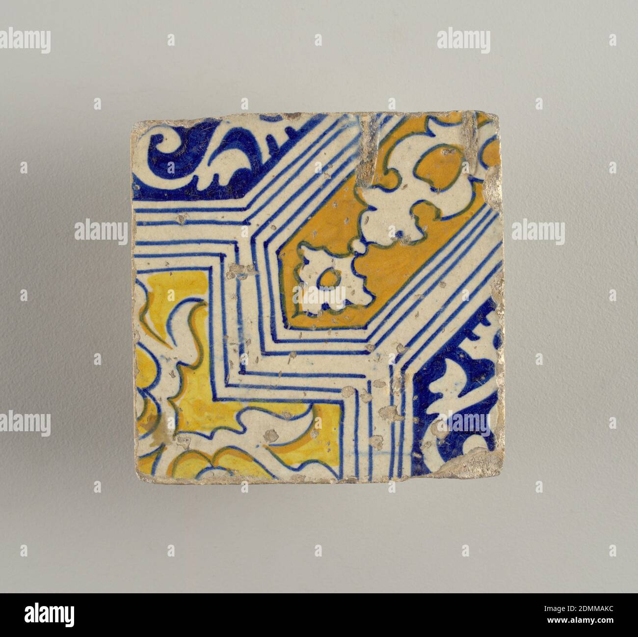 Tile, Glazed earthenware, Portion of a design composed of geometrical