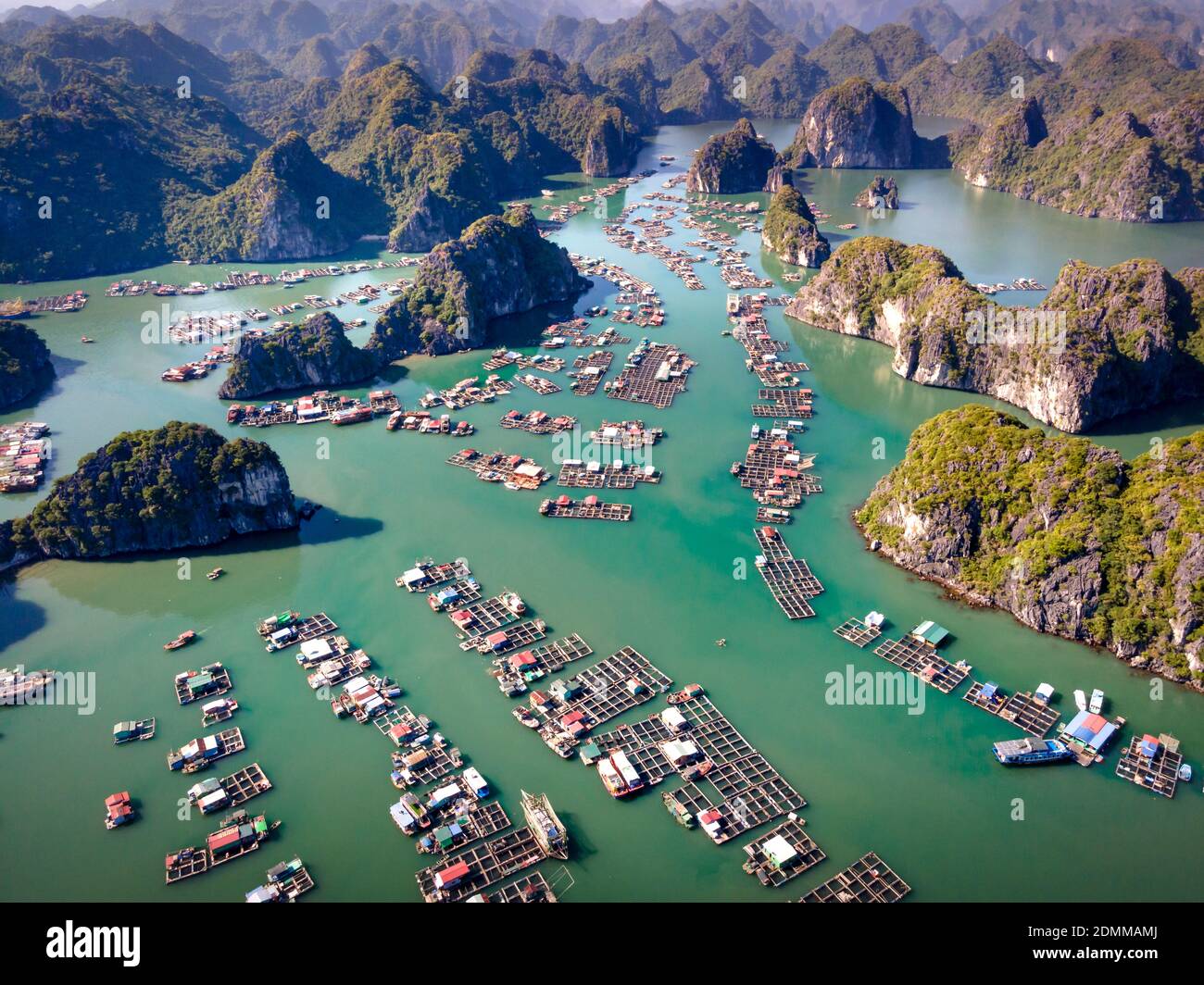 Lan Ha Bay, Vietnam November 13, 2020 A floating fishing village in Lan Ha Bay, Vietnam